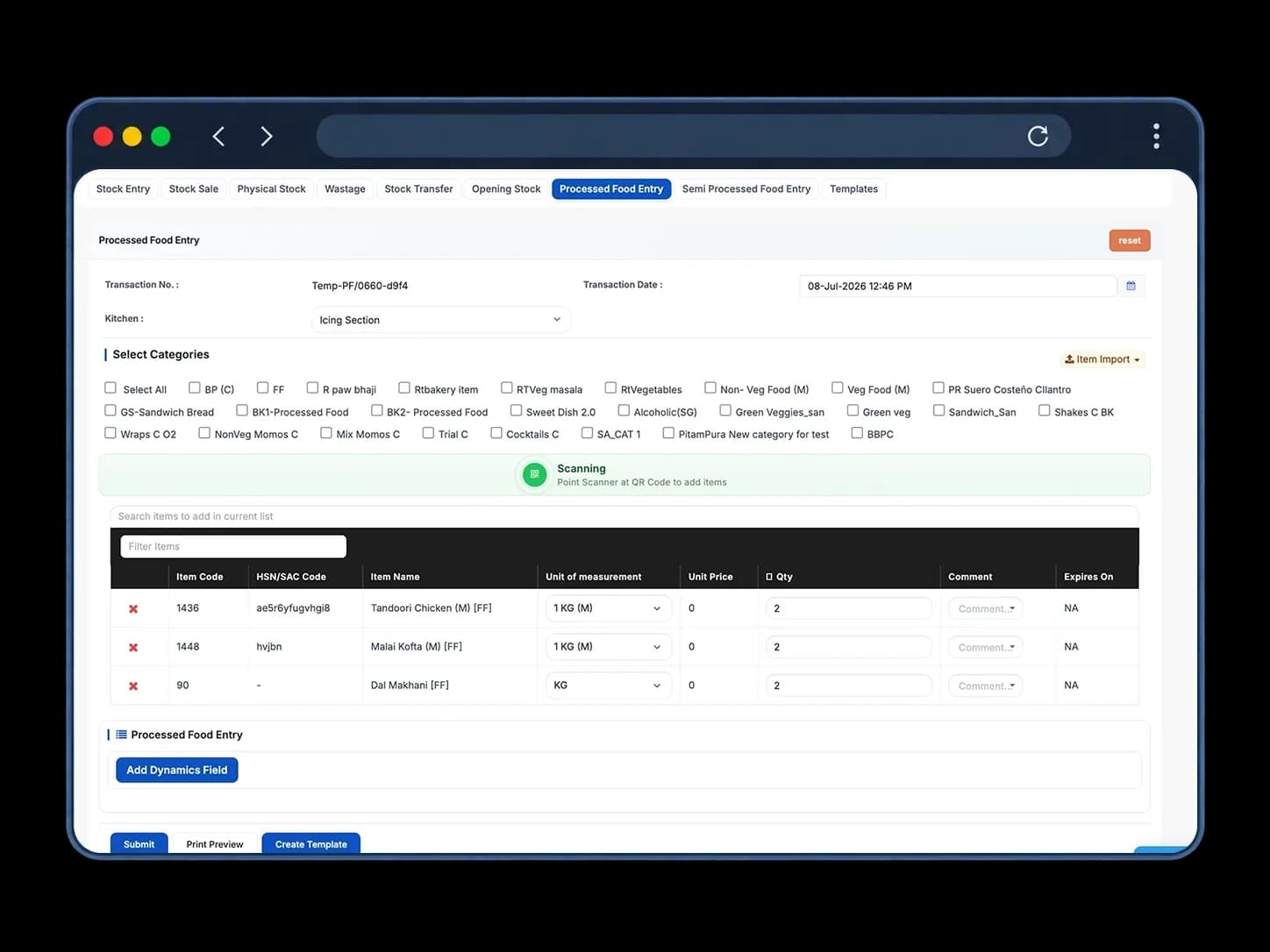 Central Kitchen Management Dashboard