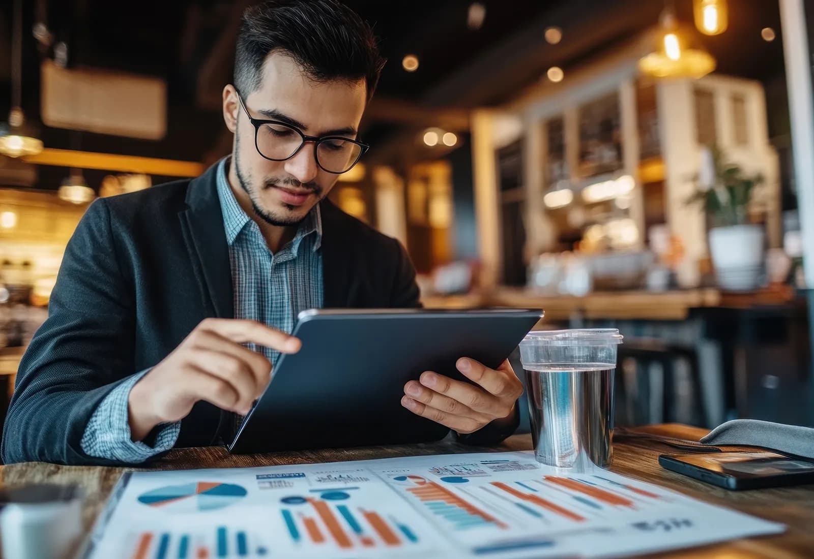 Restaurant Manager checking stats
