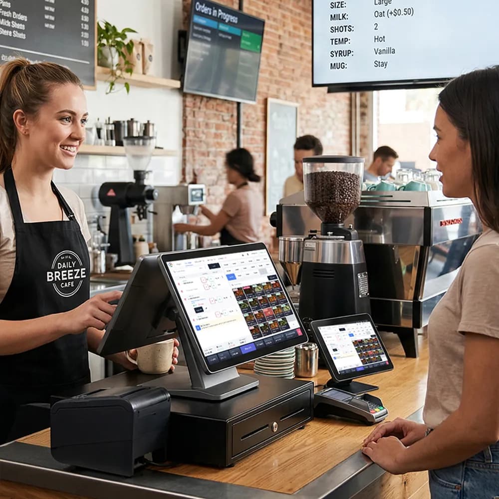 Woman placing order at the cafe counter