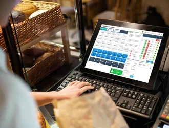 Restroworks software running on a POS machine.