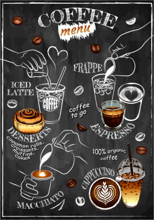 Chalkboard-style menu for a cafe