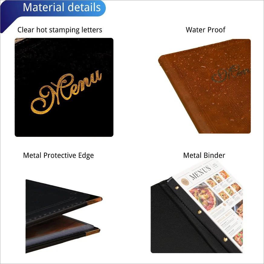 Material details for a fine dine menu cover