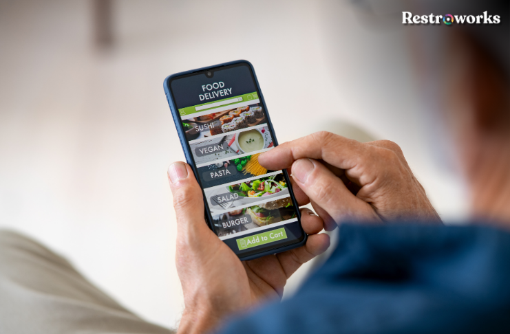 A person using a food delivery application on a mobile phone.