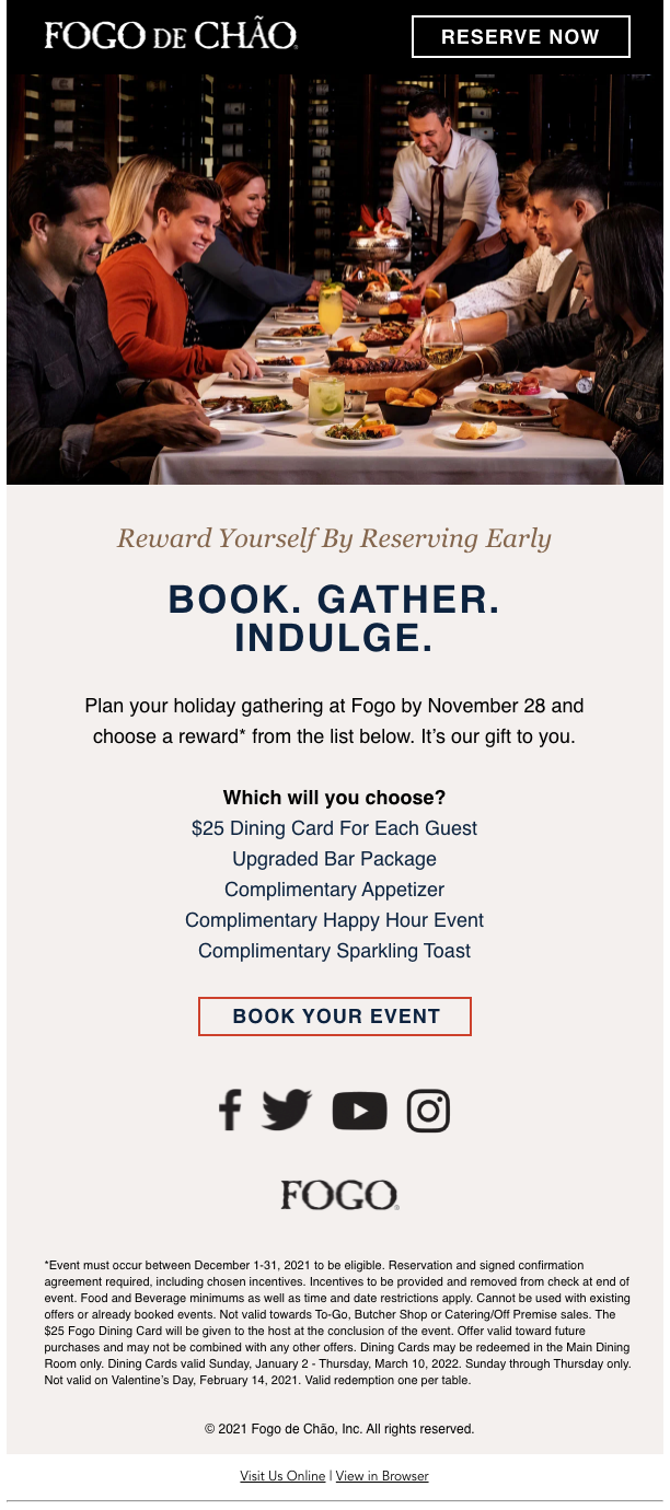 An example of a restaurant email campaign.