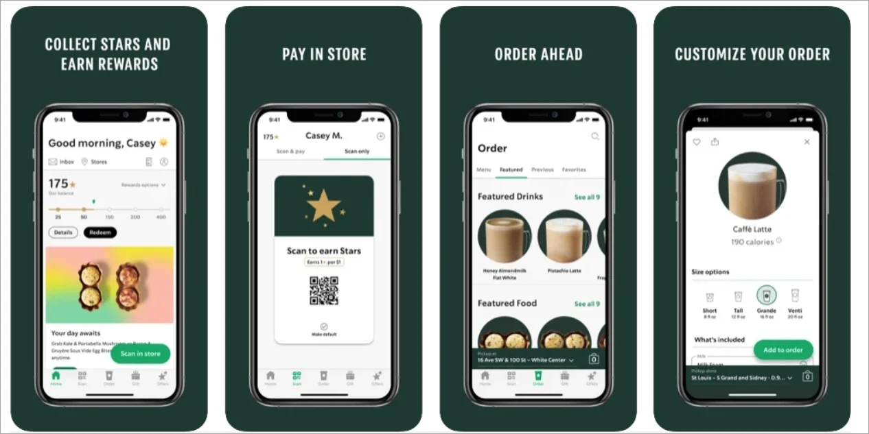 Starbucks loyalty program app interface that shows points accumulated.