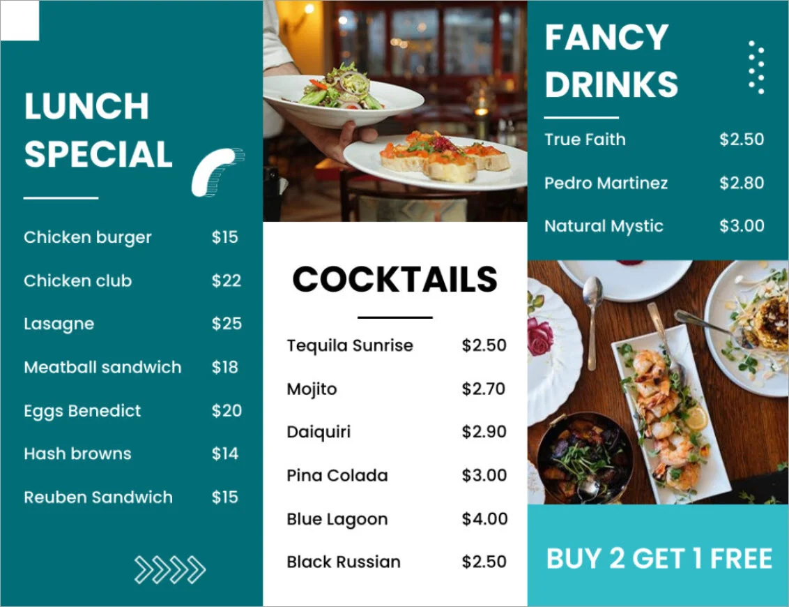 A menu of a fine-dine restaurant