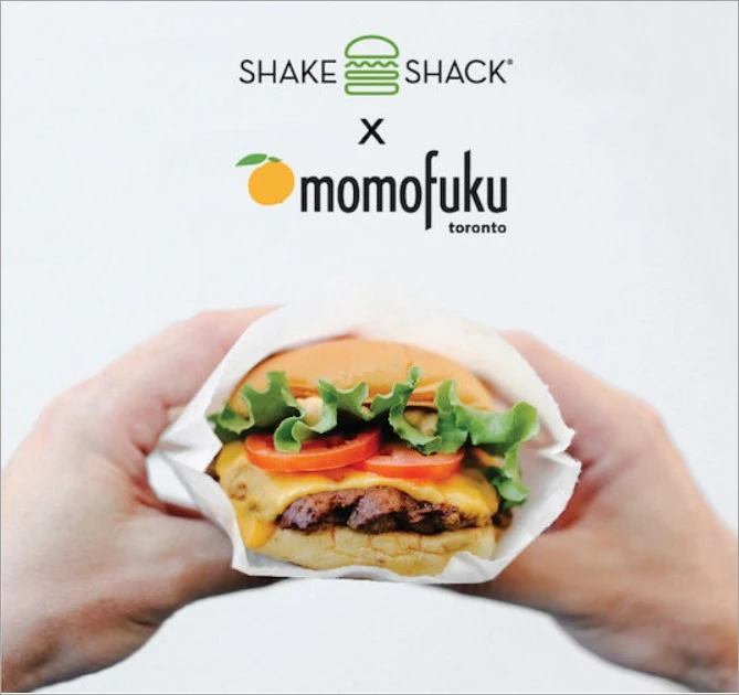  Shake Shack burger with local logos on the back
