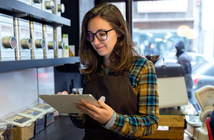 A woman checking inventory