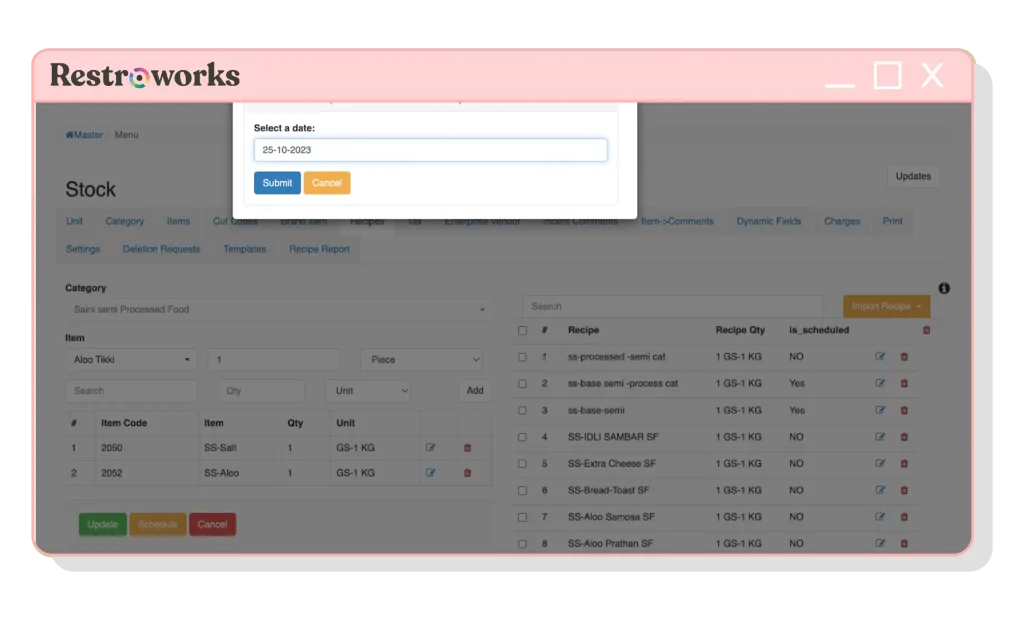 عرض تحديثات الوصفات المجدولة بواسطة Restroworks