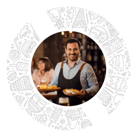 Restaurant staff serving dishes