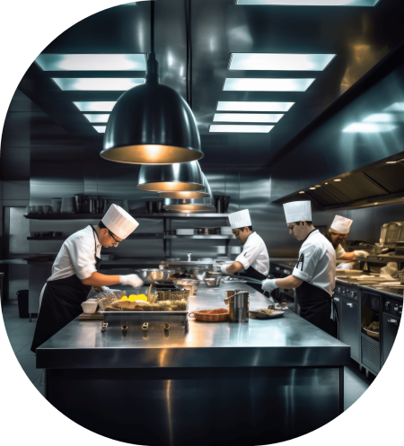 Kitchen staff working on dishes